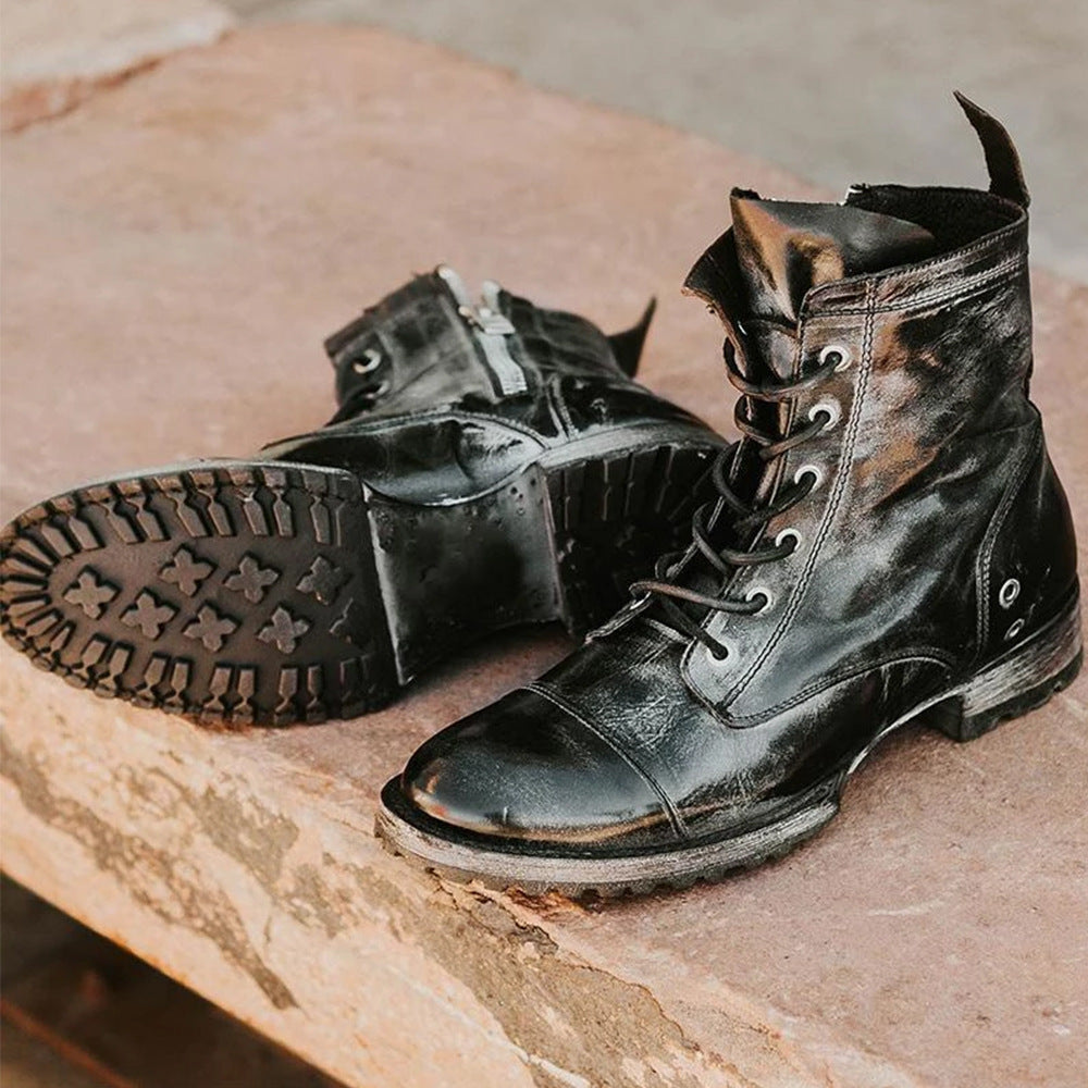 Round toe retro lace-up casual short boots