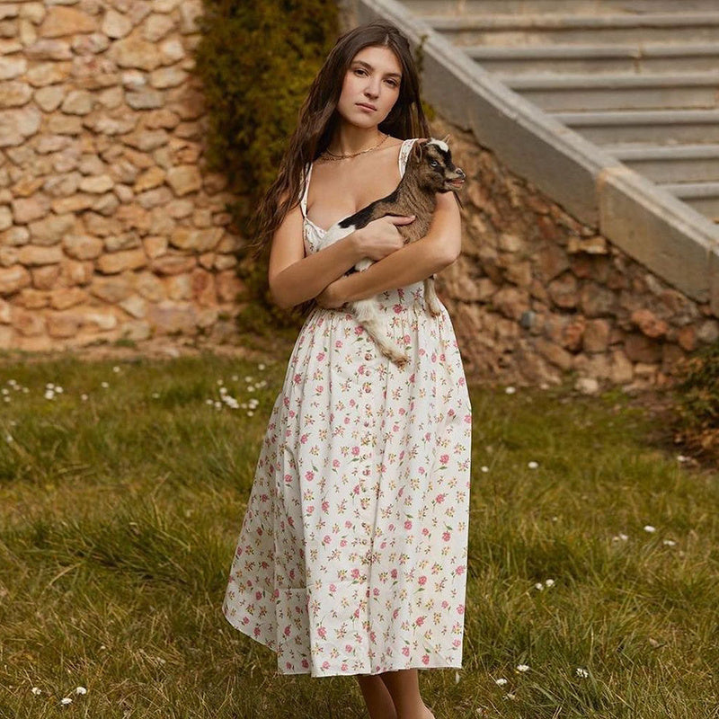 High Waist Temperament Floral Dress Female Button