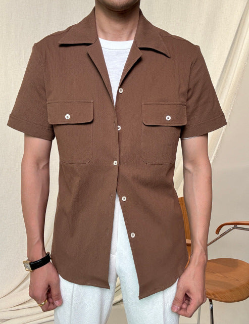 Cuban Collar Shirt Men's Short Sleeve Summer Thin