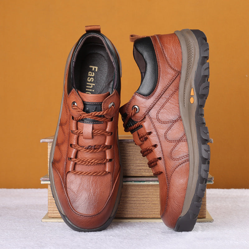 High top leather shoes anti slip men's snow boots