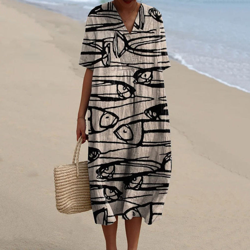 Women's Casual Marine 3D Printed Sleeve Skirt