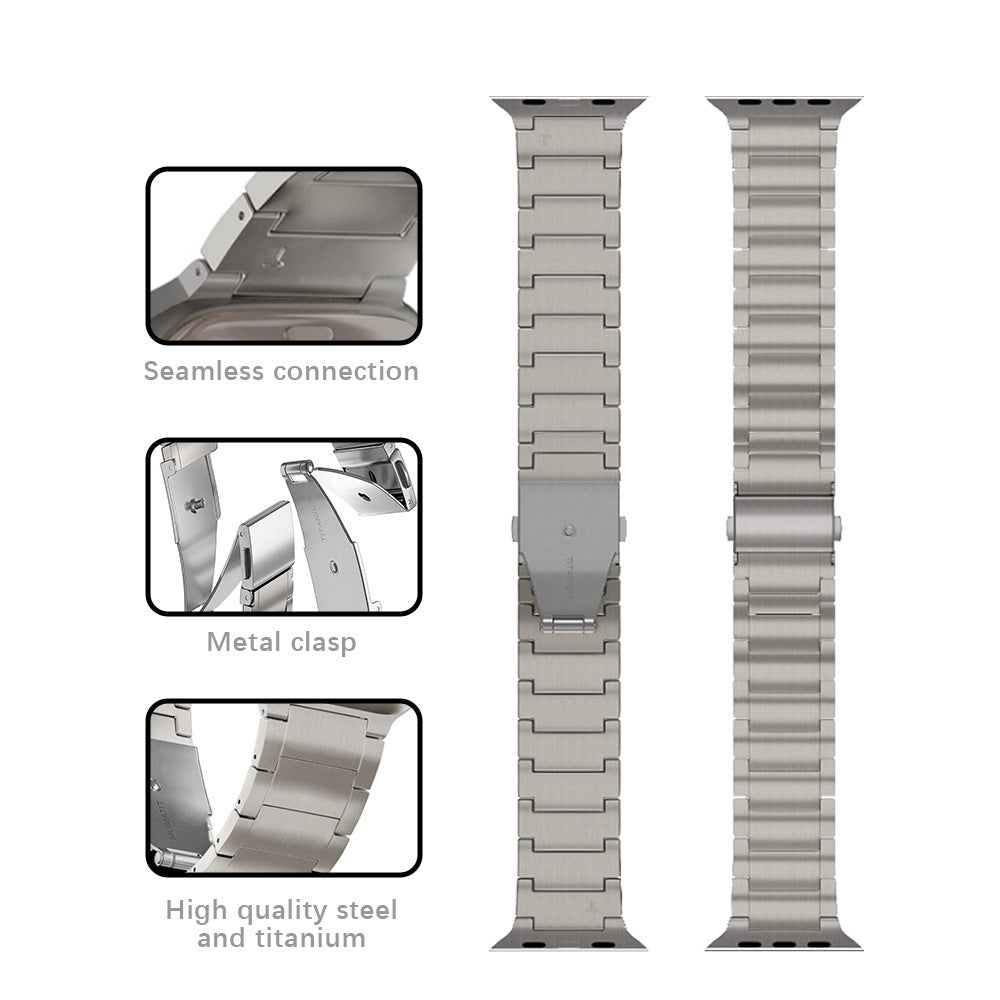 Three Beads One-piece Flat Buckle Titanium Alloy Watch Strap