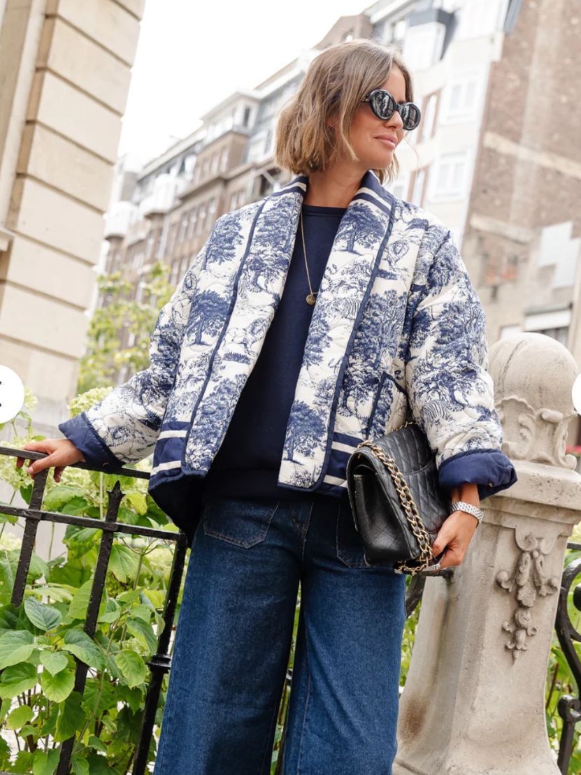 Fashion Vintage Print Color Contrast Short Leisure Warm Cotton Coat