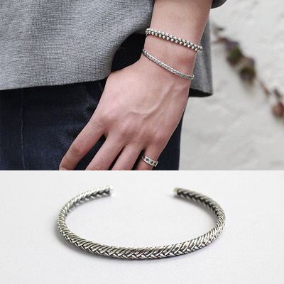 925 Sterling Silver Woven Pattern Adjustable Bracelet