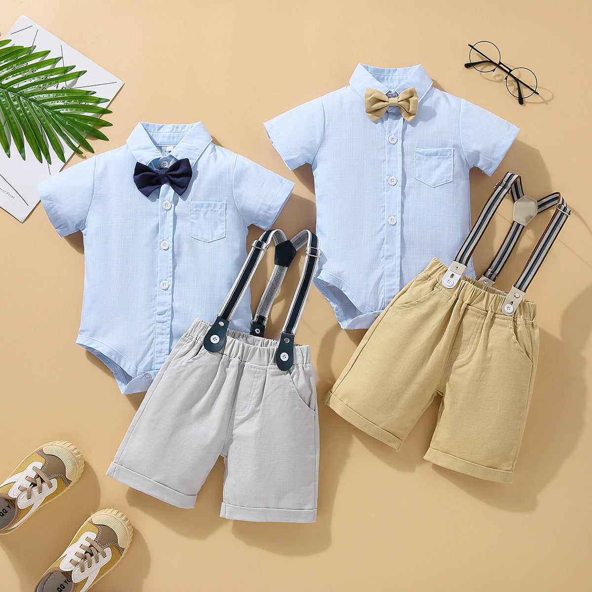 Children's Summer Clothing Short Sleeve Rompers Suspender Shorts Gentleman Suit