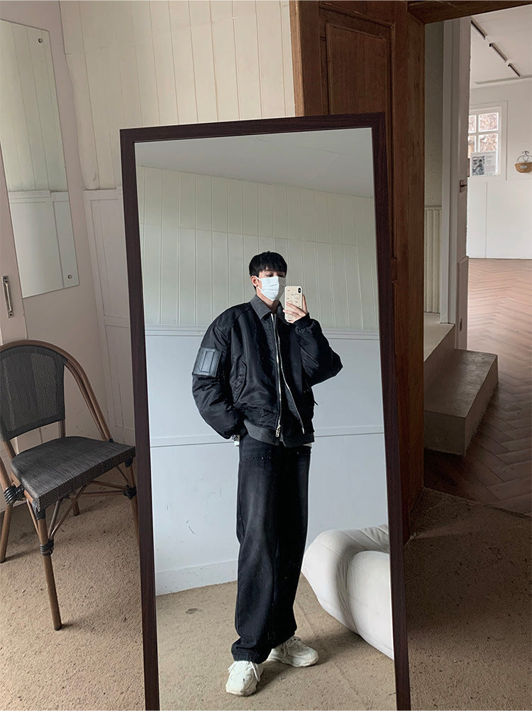 Winter High-grade Denim Stitching Two-piece Pilot Jacket