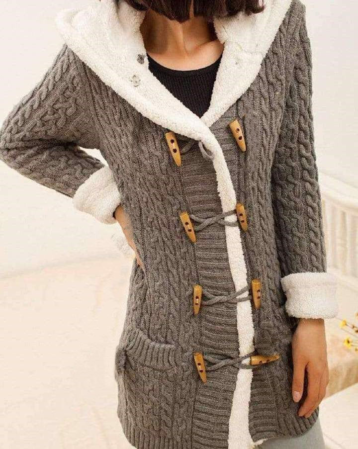 Jacket with hood and fleece winter sweater long sleeves