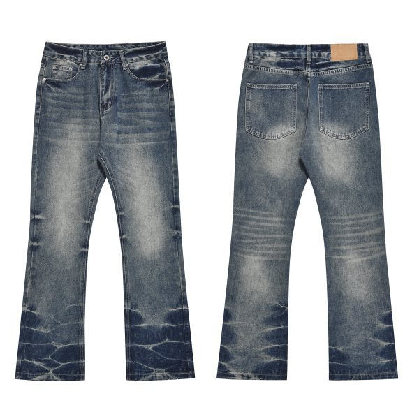 European And American Three-dimensional Cut Casual Pants Wide Leg Distressed Slightly Flared Pleated Jeans