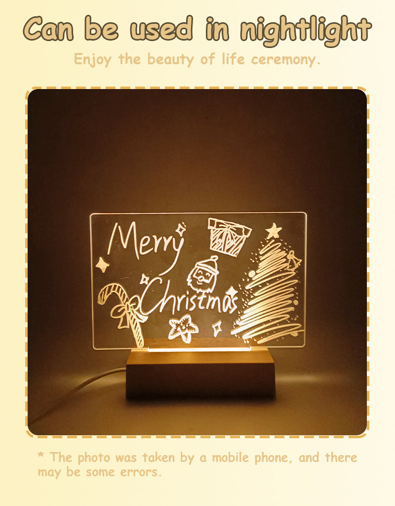 Creative Luminous DIY Memo Acrylic Message Board Gift Lamp Blank Acrylic Board Rectangle Wooden RGB Led Night Light