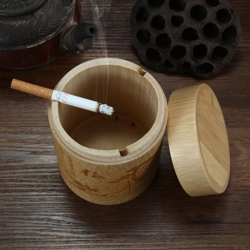 Windproof Ashtray Extra Large Bamboo With Lid