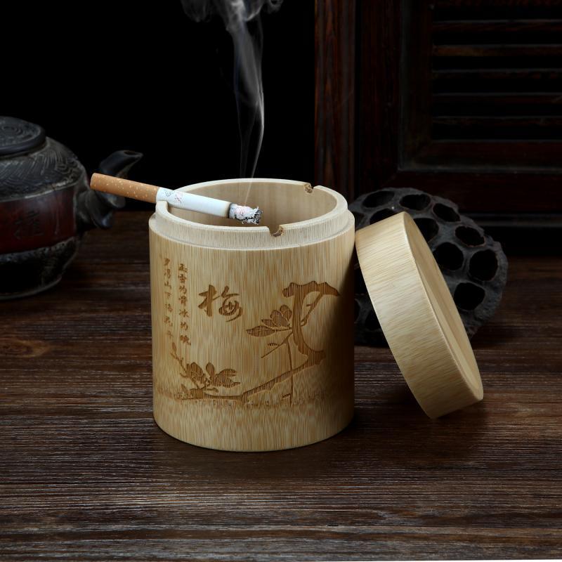 Windproof Ashtray Extra Large Bamboo With Lid