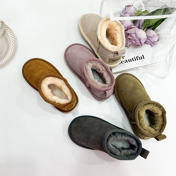 Children's Fur Leather Snow Boots