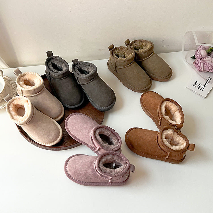 Children's Fur Leather Snow Boots