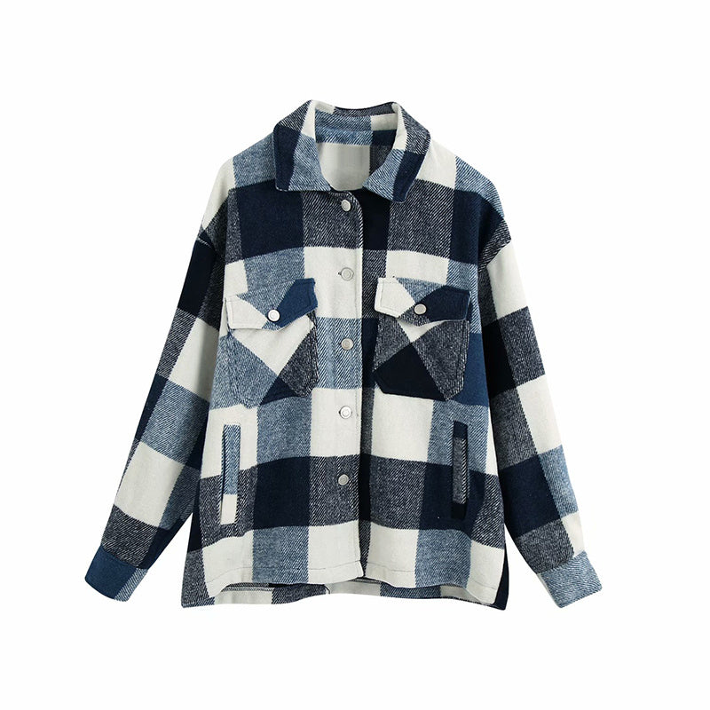 Ladies casual plaid shirt jacket