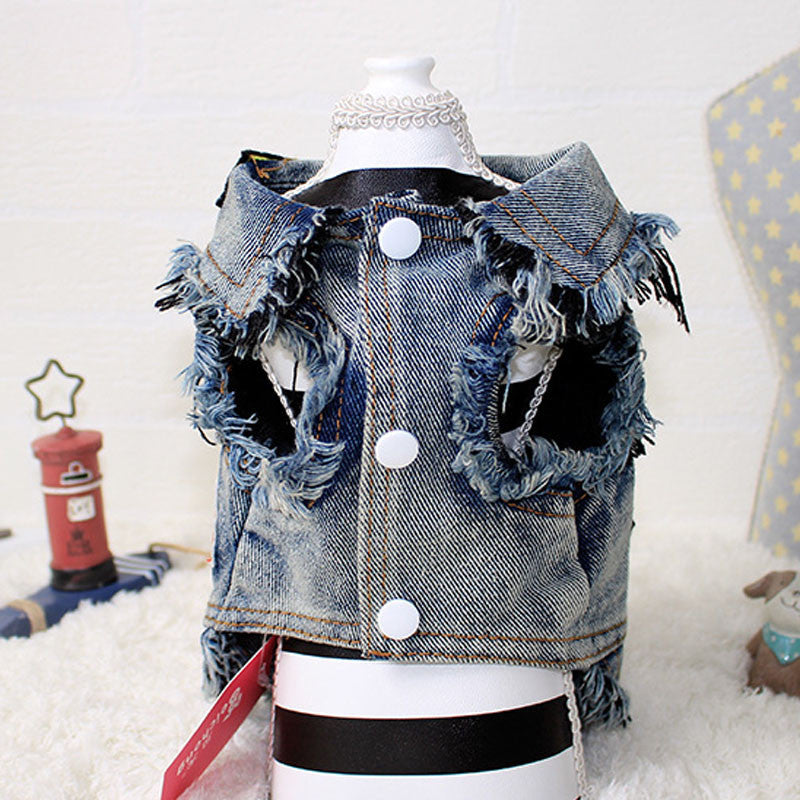 Dog clothes sand wash denim vest