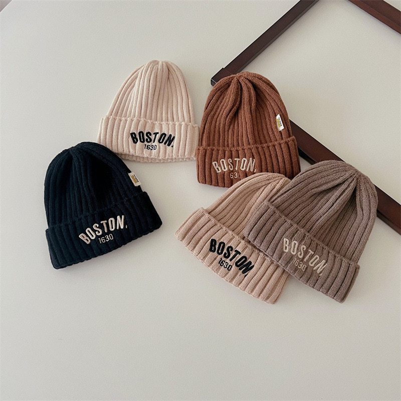 BOSTON Letter Children Woolen Knitted Hat