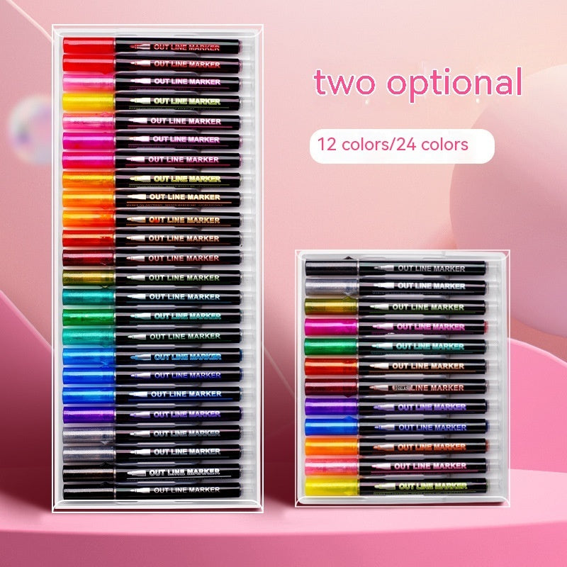 Double-line Outline 24-color  Notebook Special Gel Two-color Fluorescent Marker Pen
