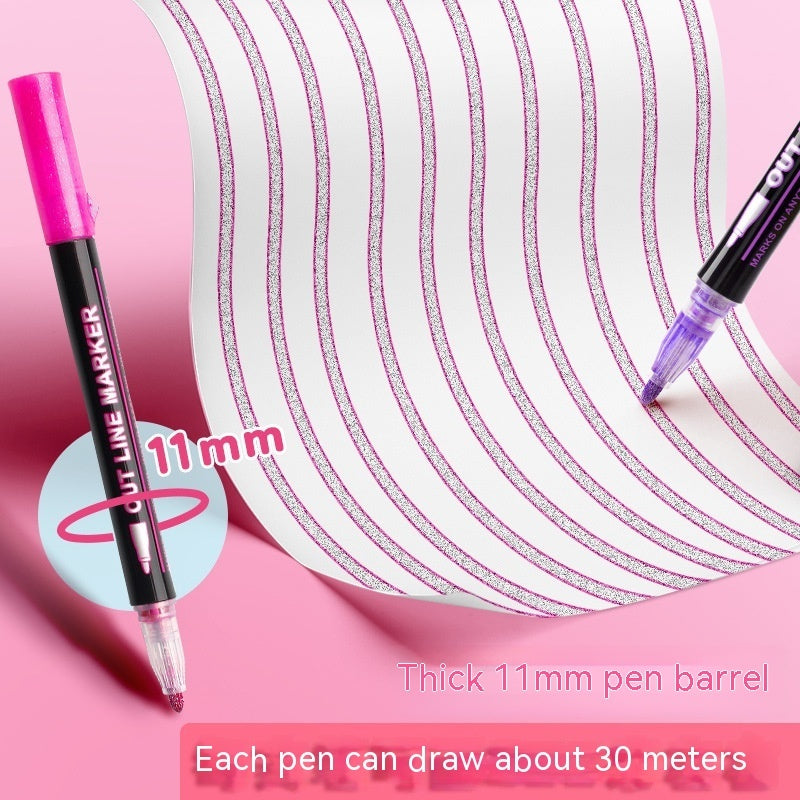 Double-line Outline 24-color  Notebook Special Gel Two-color Fluorescent Marker Pen