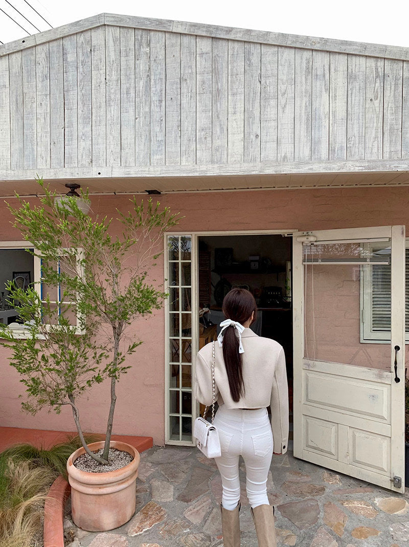 French Style Design Flap Pocket Zipper Short Woolen Coat