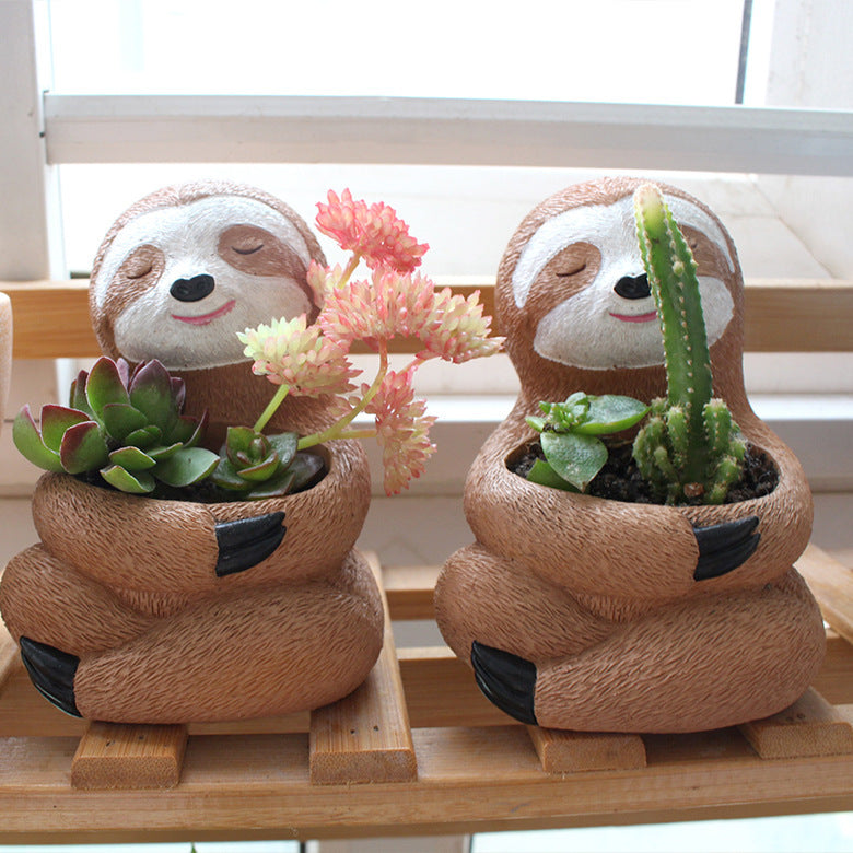 Hug Sloth Flower Pot Resin Craft Landscape Furnishing Articles Balcony Garden Planting Decorations