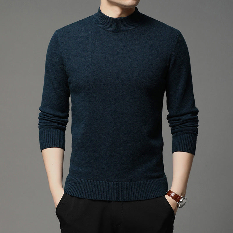 Men's sweater young and middle-aged solid color long-sleeved half high neck knitted bottoming shirt