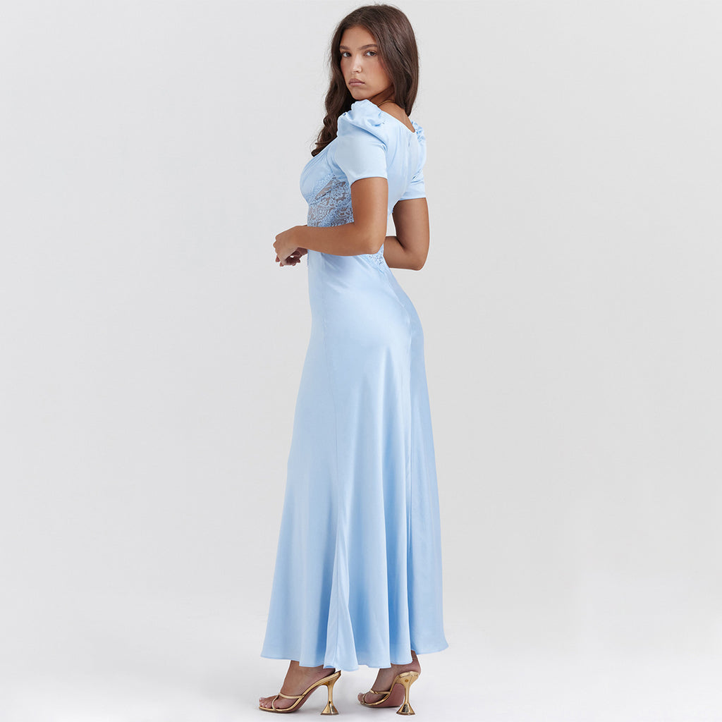 European And American Deep V Lace Stitching Midriff Outfit Long Dress Dopamine Wear