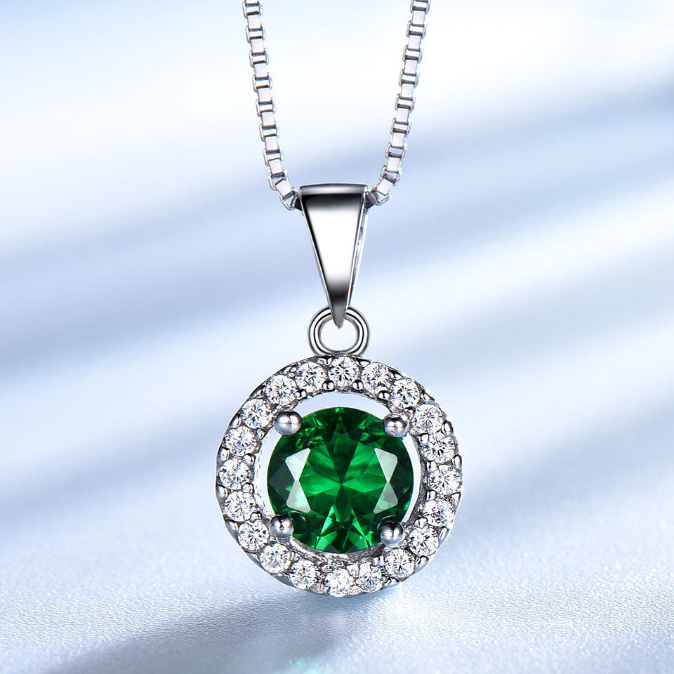 Emerald 925 Sterling Silver Round Earrings Pendants Two-Piece Outfit