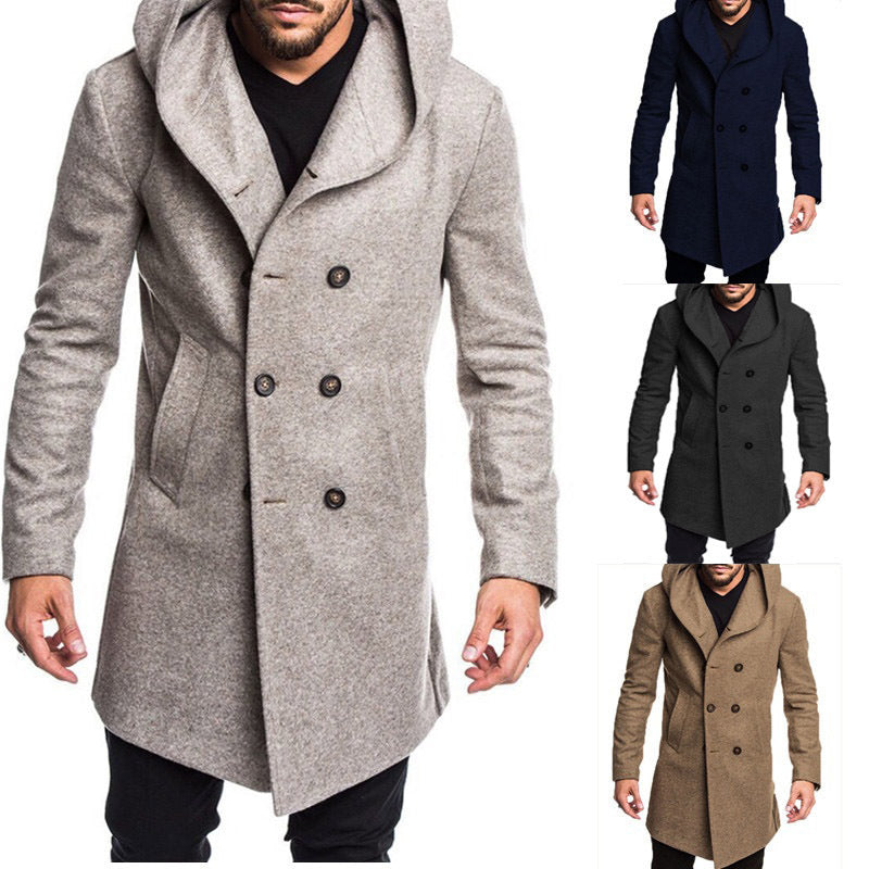 British men's hooded woolen coat