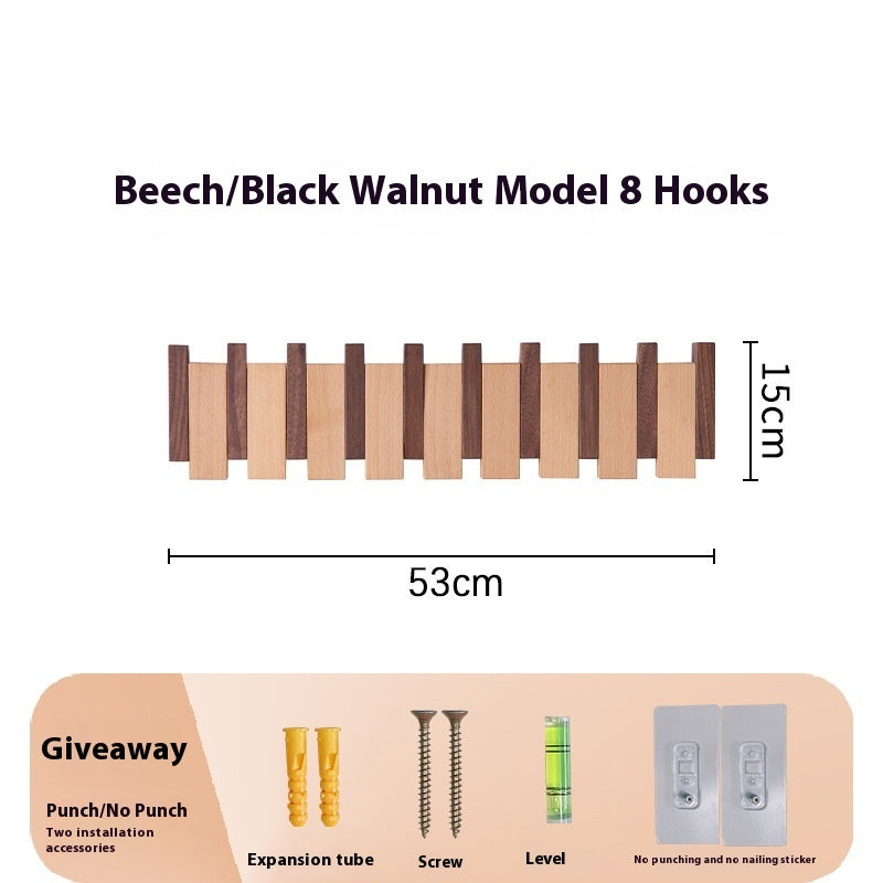 Clothes Hook Wall-mounted Entrance Hallway Hanger Punch-free Solid Wood Creative Keys Clothes