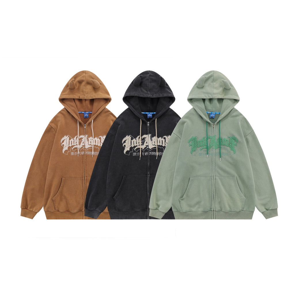 Hoodie Handdrawn Letter Loose Cardigan Long Sleeve Coat