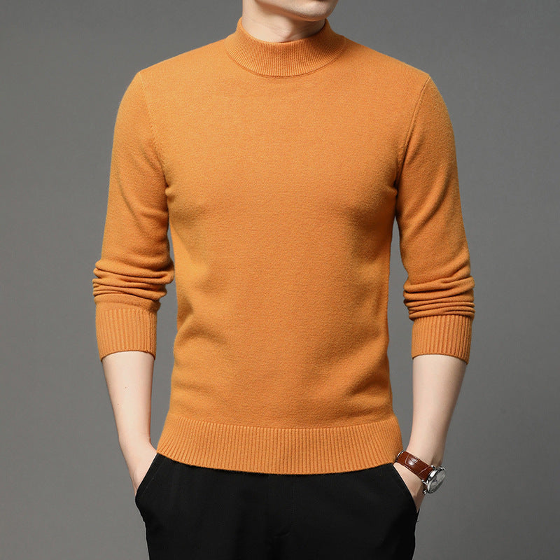 Men's sweater young and middle-aged solid color long-sleeved half high neck knitted bottoming shirt
