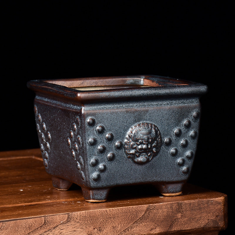 Retro Chinese Style Ceramic Flower Pot Square Creative