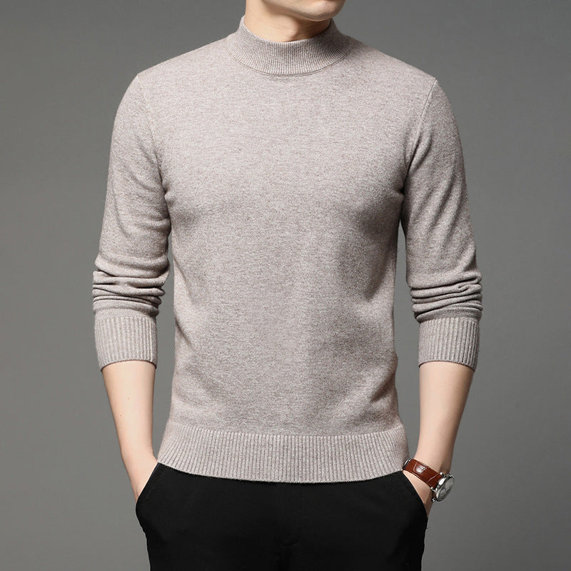 Men's sweater young and middle-aged solid color long-sleeved half high neck knitted bottoming shirt