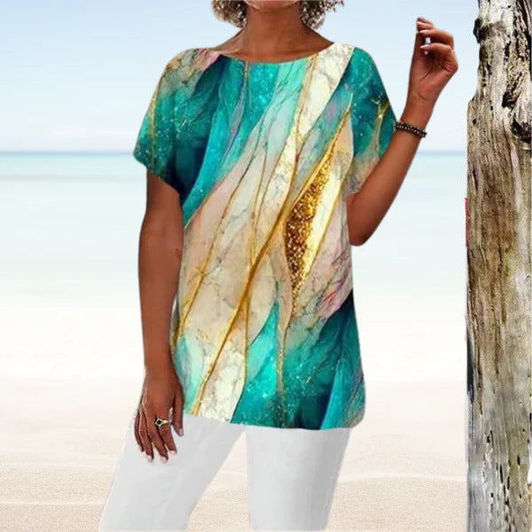 Casual Round Neck Short Sleeves Regular Pullover 3D Digital Printed T-shirt