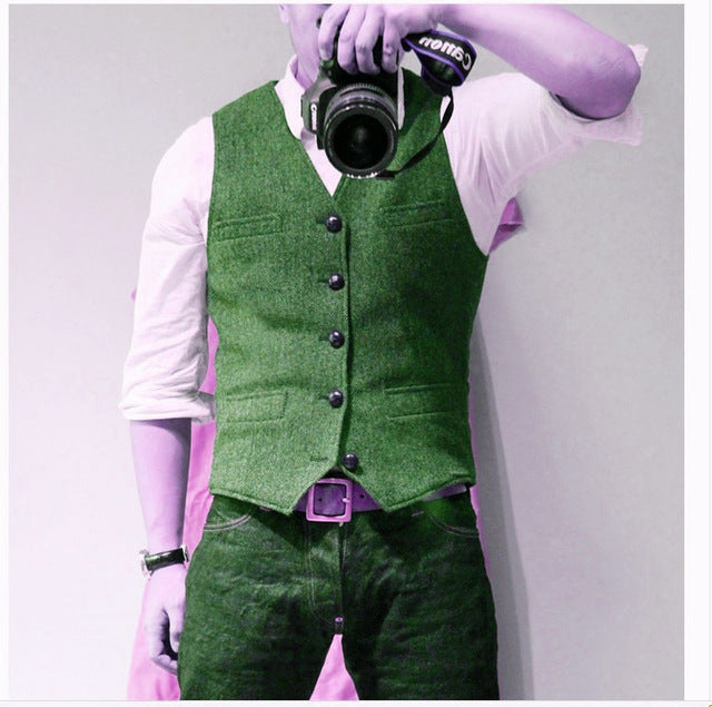 Slim-fit Herringbone Vest Casual Business Professional Formal Wear Groomsmen