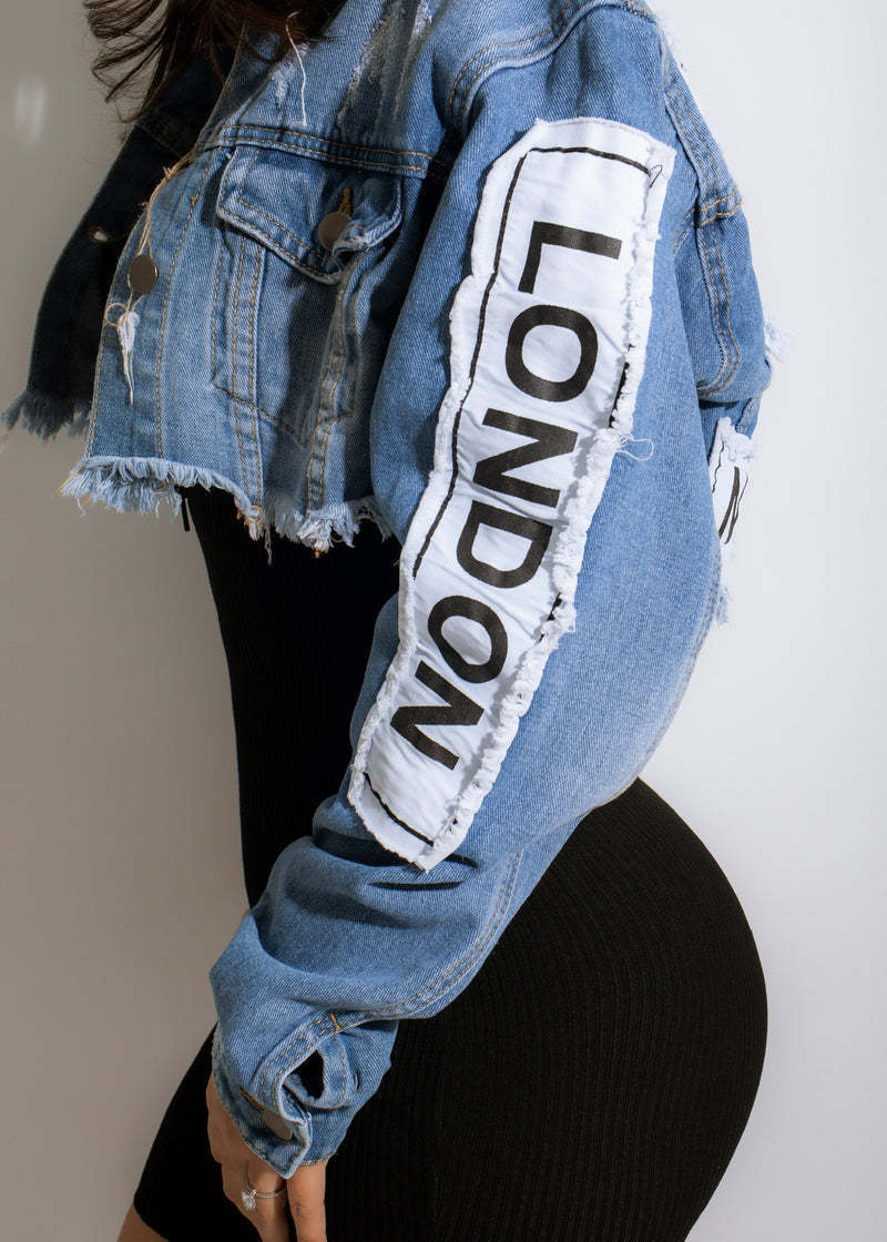 Casaul Women Jeans Color Print Letter Jacket Coat Full