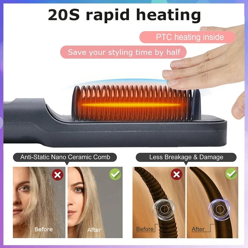 Electric Hot Comb Multifunctional Straight Hair Straightener Comb Negative Ion Anti-Scalding Styling Tool Straightening Brush, Default European Regulations When Placing An Order