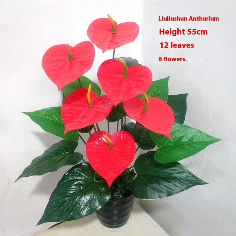 Artificial Green Plant 18 Head Anthurium Andraeanum Lind Flower Plastic Fake Flower Decorative Basin