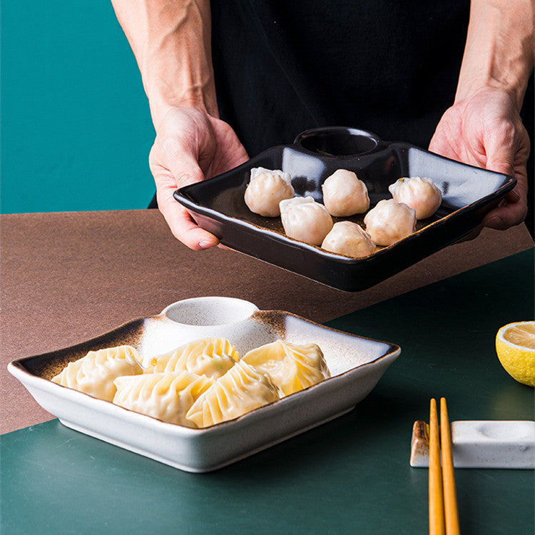 Creative Ceramic Japanese Dumpling Plate With Vinegar Dish