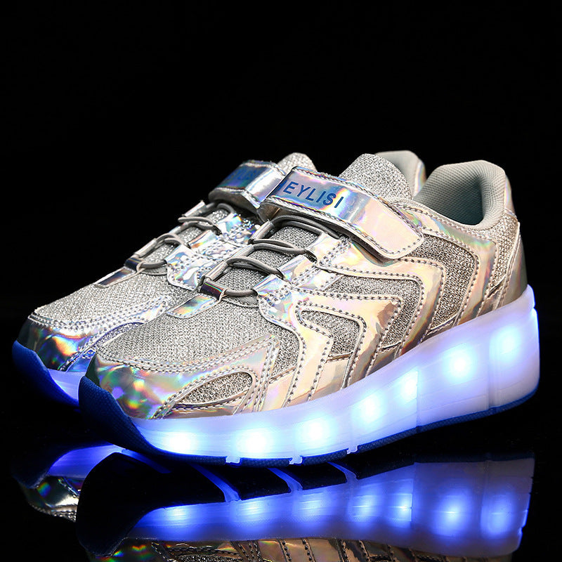 Single Wheel Runaway Shoes Double Wheel USB LED Light Filled Shoes
