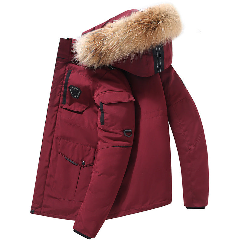 Winter Fur Collar Hooded Down Jacket Men's Youth