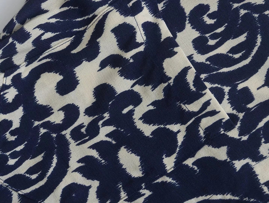 New Women's Stand Collar Printed Long Sleeve Waist-controlled Lace-up Dress