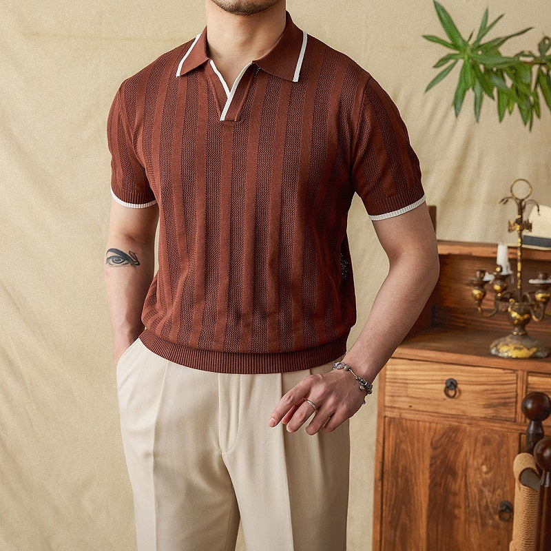Summer Knitted Scissors Collar Short Sleeve POLO Men