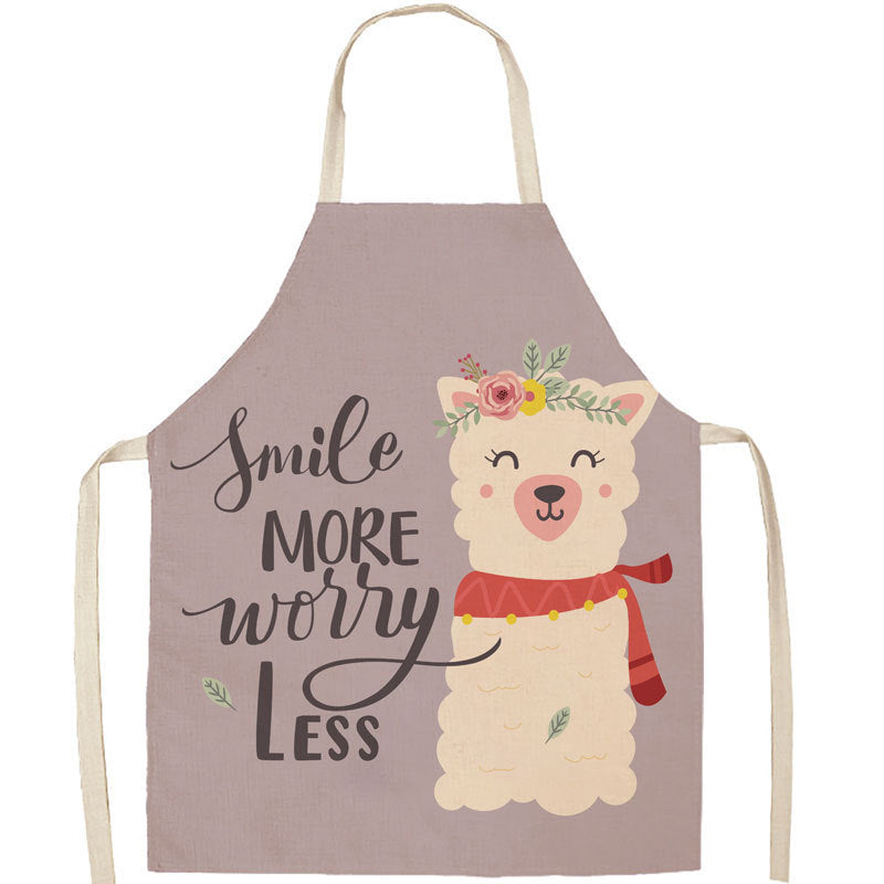 Cartoon Alpaca Cactus Cotton Linen Apron