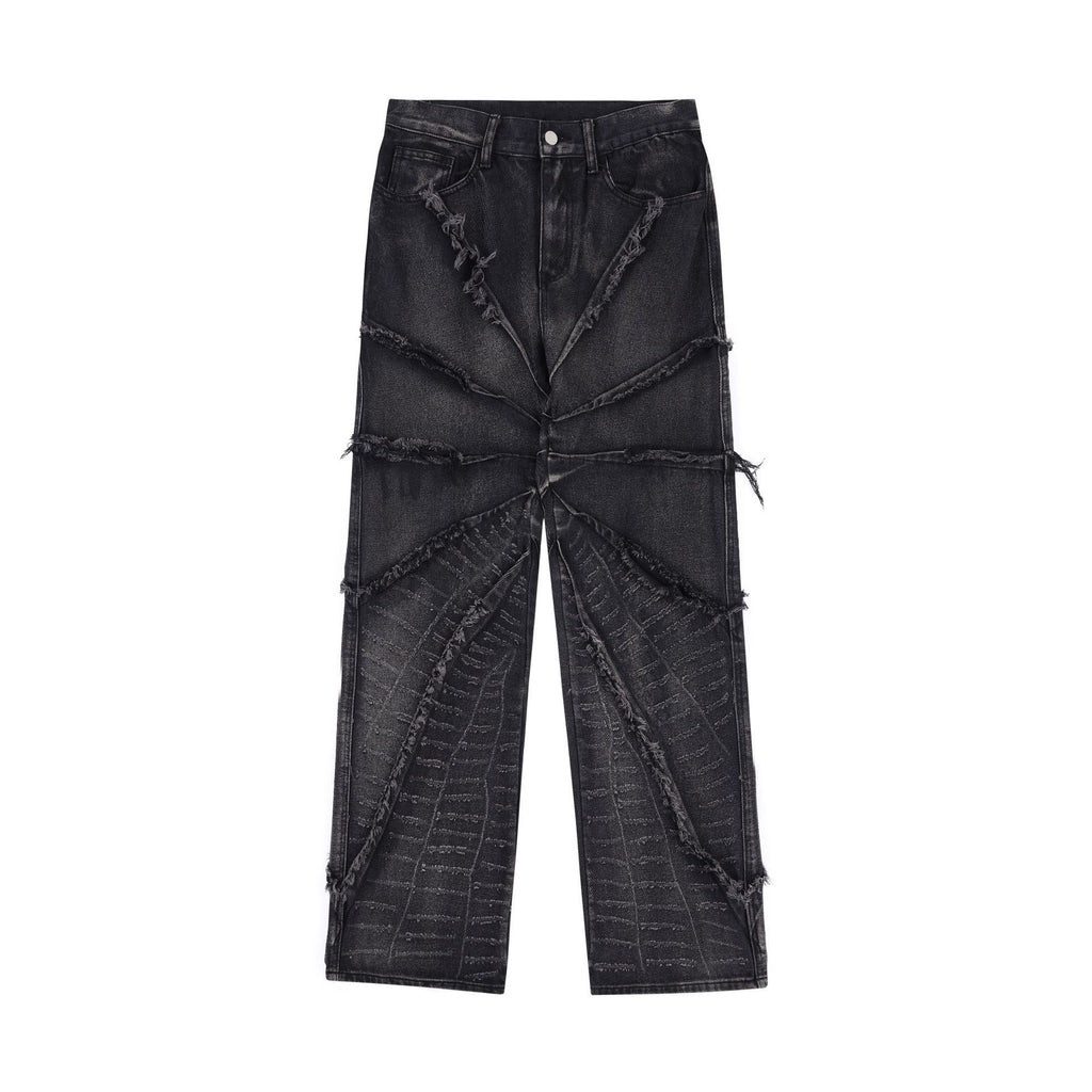 Frayed Stonewashed Worn Looking Washed-out Jeans Straight Loose Trousers