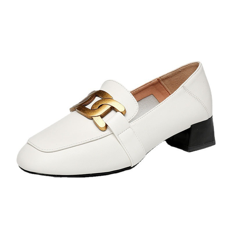 Fashion Thick-heeled Shoes Women's Leather One Pedal