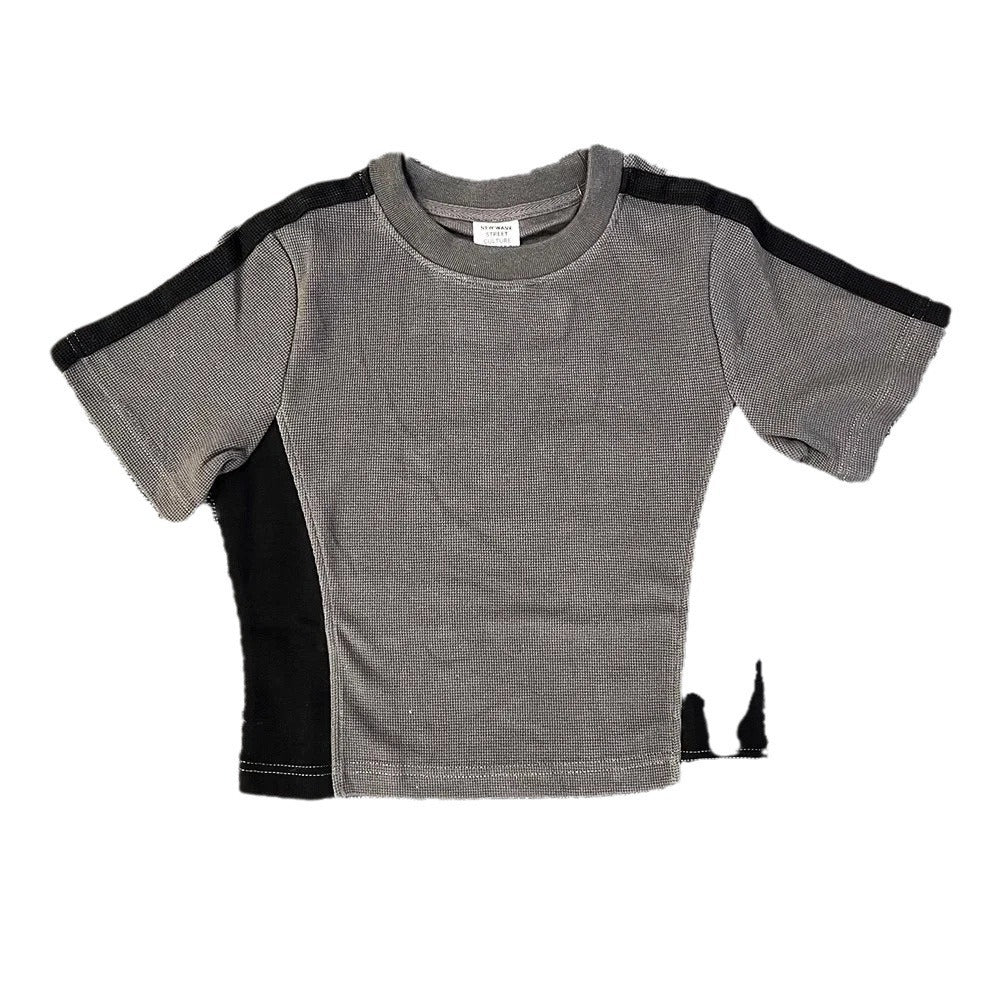 Women's Casual Contrasting Motorcycle Slimming Short Sleeved Top