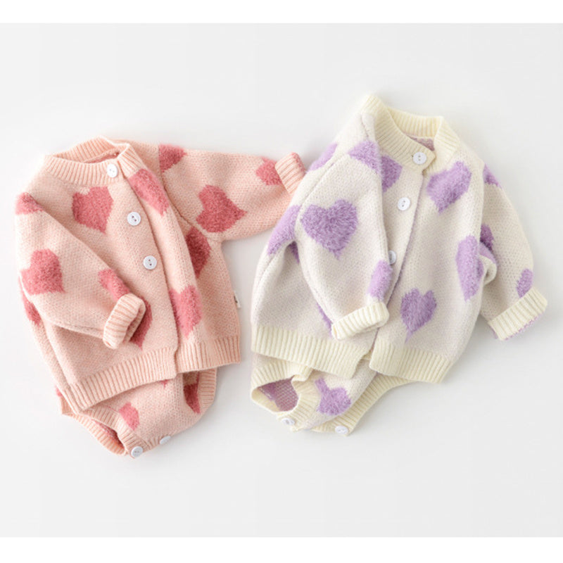 Spring Autumn Infant Baby Girls Knit Long Sleeve Loving Heart Coat Rompers