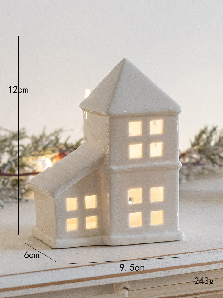 Christmas Decoration Ceramic Small House Small Night Lamp Desktop
