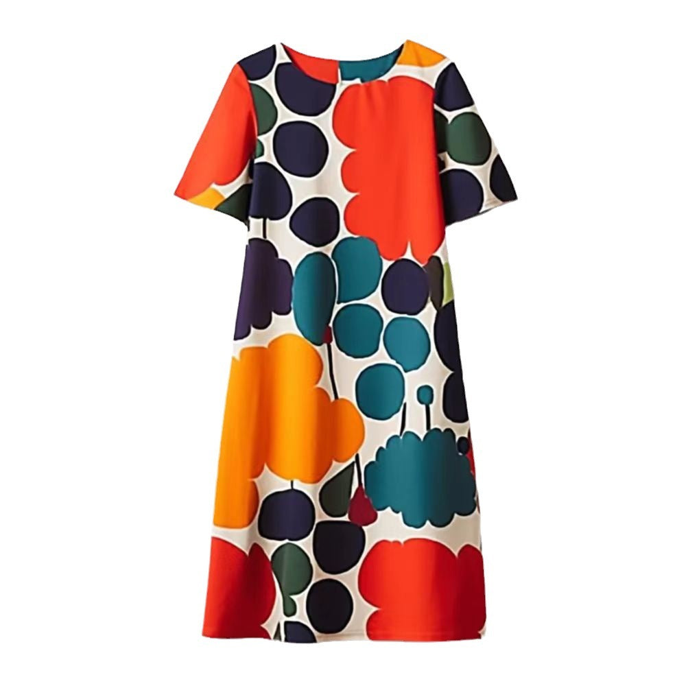 Fashion Multicolor Oil Painting Patchwork Round Neck Dress